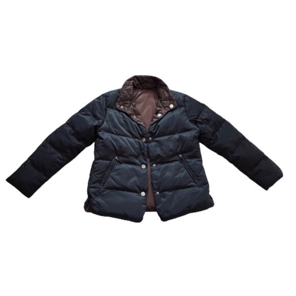 Talbots Puffer Coat Black Reversible Brown Down Puffer Jacket Medium Petite - Picture 8 of 11